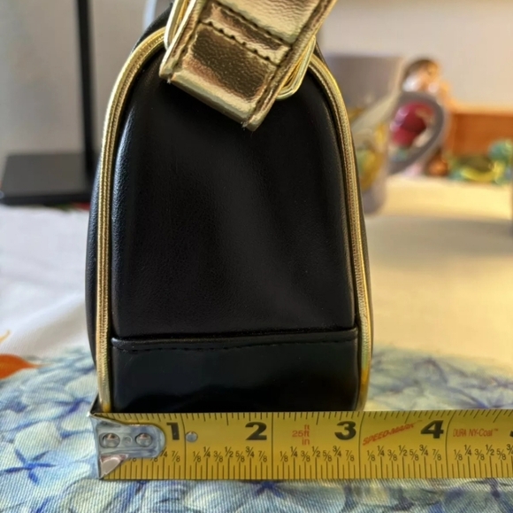 Disney Mickey Minnie Black Gold Faux Leather Shoulder Bag - Picture 12 of 12